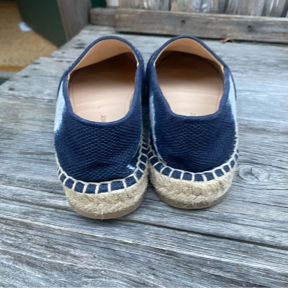 Dior Granville Tie Dye Denim Blue White Logo Embroidered Espadrille Flat 35